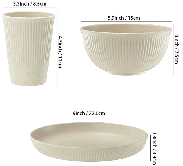 Alt view image 3 of 6 - 18pcs Wheat Straw Dinnerware Sets Unbreakable Reusable Dinnerware Set | Kitchen Cups Plates and Bowls Sets Dishwasher Microwave Safe Plates