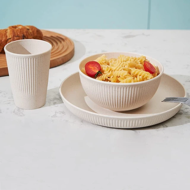 Alt view image 4 of 6 - 18pcs Wheat Straw Dinnerware Sets Unbreakable Reusable Dinnerware Set | Kitchen Cups Plates and Bowls Sets Dishwasher Microwave Safe Plates