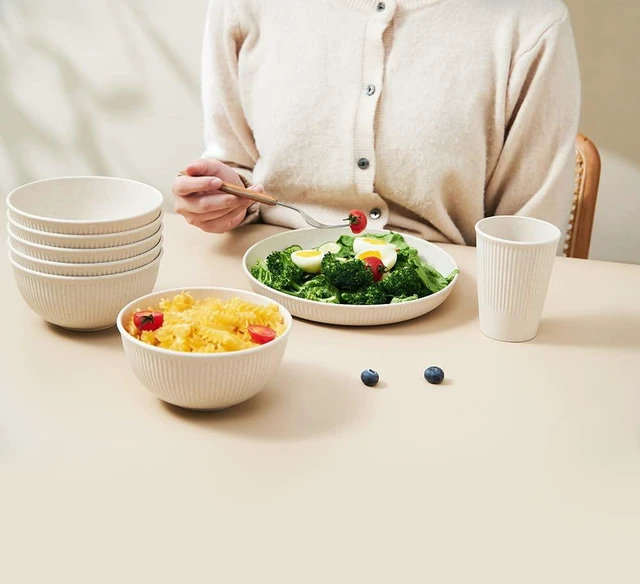 Alt view image 5 of 6 - 18pcs Wheat Straw Dinnerware Sets Unbreakable Reusable Dinnerware Set | Kitchen Cups Plates and Bowls Sets Dishwasher Microwave Safe Plates