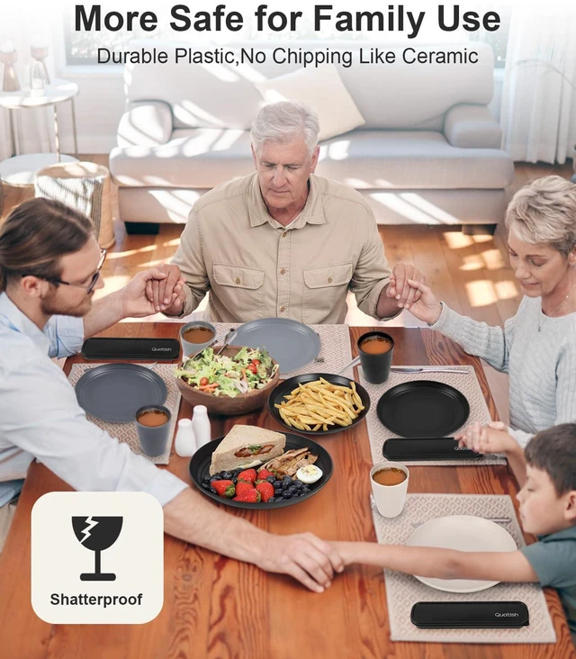 Alt view image 5 of 7 - 16 Pcs Plates and Bowls Sets,Plastic Dinnerware Sets for 4,Grey | Unbreakable,Reusable,Dish Set for Camping,Dishwasher Microwave Safe,Outdoor Kitchen and Apartment Dinning RV Essentials
