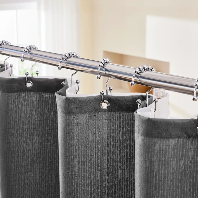 Main image of Grey Shower Curtain and Liner, 3 in 1 Shower Curtain Set with 12 Double Sided Shower Curtain Hooks, Cloth Shower Curtains for Bathroom,Waterproof, 72" W*72" H