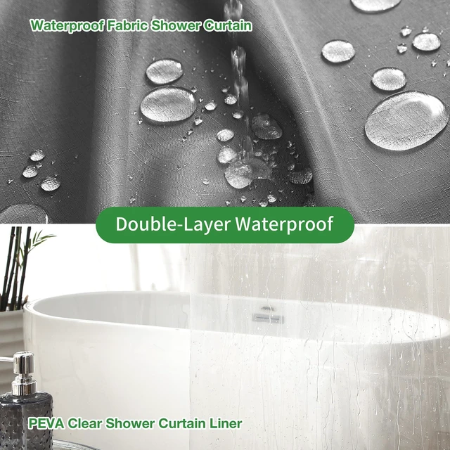 Alt view image 3 of 7 - Grey Shower Curtain and Liner, 3 in 1 Shower Curtain Set with 12 Double Sided Shower Curtain Hooks, Cloth Shower Curtains for Bathroom,Waterproof, 72" W*72" H