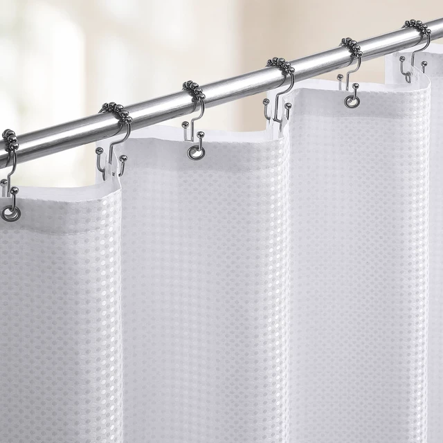 Main image of White Shower Curtain and Liner, 3 in 1 Waffle Shower Curtain Set with 12 Double Sided Shower Curtain Hooks, Fabric Shower Curtains for Bathroom 72 x 72