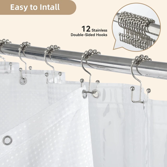 Alt view image 2 of 7 - White Shower Curtain and Liner, 3 in 1 Waffle Shower Curtain Set with 12 Double Sided Shower Curtain Hooks, Fabric Shower Curtains for Bathroom 72 x 72