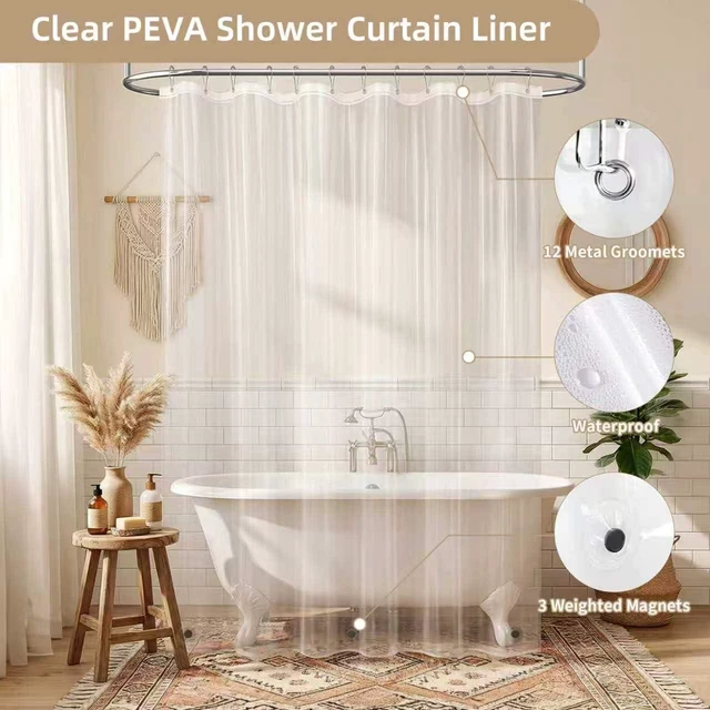 Alt view image 3 of 7 - White Shower Curtain and Liner, 3 in 1 Waffle Shower Curtain Set with 12 Double Sided Shower Curtain Hooks, Fabric Shower Curtains for Bathroom 72 x 72