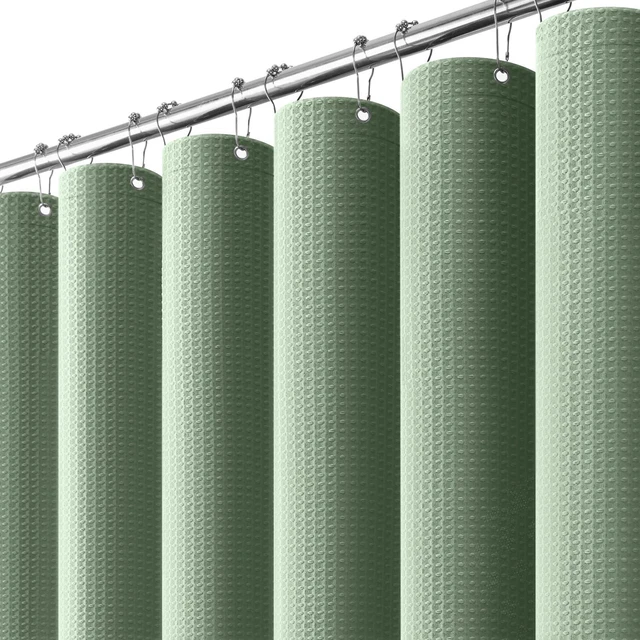 Main image of Waffle Shower Curtain 256 GSM Heavy Duty Fabric 72"x72" Sage Green | Thick Textured Cloth, Weighted Hem, Water Repellent Washable, Hotel Luxury Polyester Shower Curtain Set for Bathroom 12 Hooks