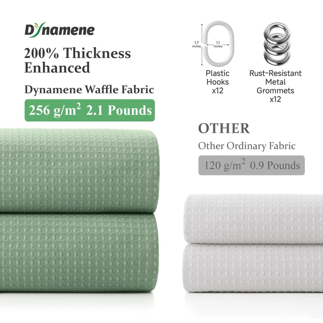 Alt view image 4 of 7 - Waffle Shower Curtain 256 GSM Heavy Duty Fabric 72"x72" Sage Green | Thick Textured Cloth, Weighted Hem, Water Repellent Washable, Hotel Luxury Polyester Shower Curtain Set for Bathroom 12 Hooks