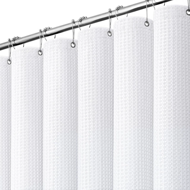 Main image of Waffle Shower Curtain 256 GSM Heavy Duty Fabric 72"x72" White | Thick Textured Cloth, Weighted Hem, Water Repellent Washable, Hotel Luxury Polyester Shower Curtain Set for Bathroom 12 Hooks