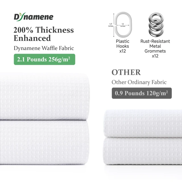 Alt view image 4 of 7 - Waffle Shower Curtain 256 GSM Heavy Duty Fabric 72"x72" White | Thick Textured Cloth, Weighted Hem, Water Repellent Washable, Hotel Luxury Polyester Shower Curtain Set for Bathroom 12 Hooks