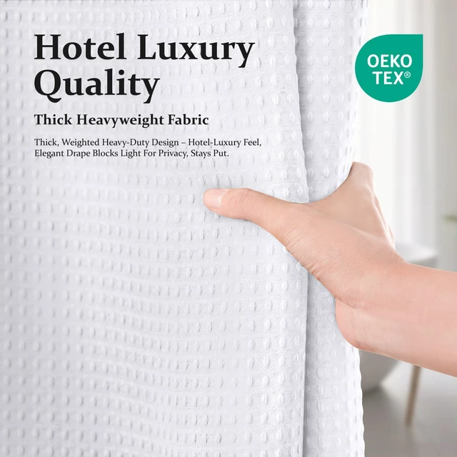 Alt view image 5 of 7 - Waffle Shower Curtain 256 GSM Heavy Duty Fabric 72"x72" White | Thick Textured Cloth, Weighted Hem, Water Repellent Washable, Hotel Luxury Polyester Shower Curtain Set for Bathroom 12 Hooks