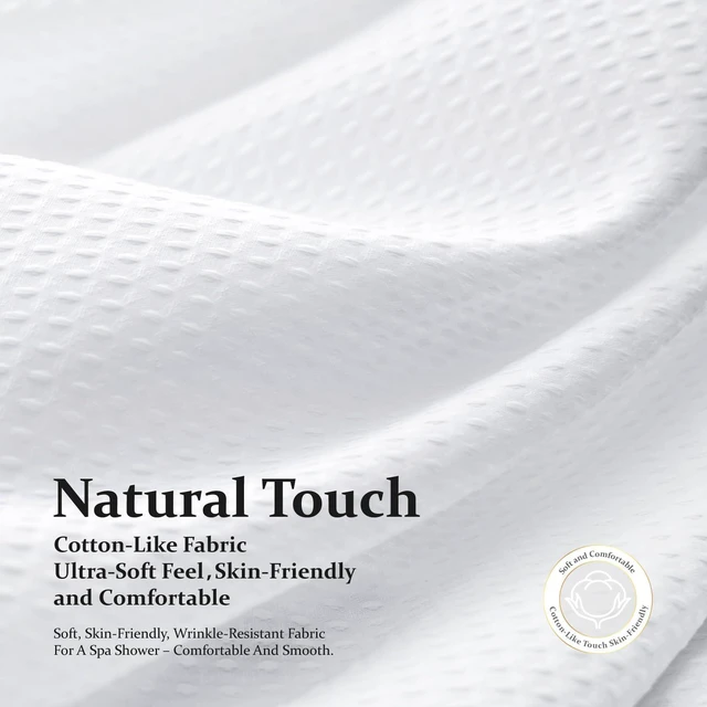 Alt view image 6 of 7 - Waffle Shower Curtain 256 GSM Heavy Duty Fabric 72"x72" White | Thick Textured Cloth, Weighted Hem, Water Repellent Washable, Hotel Luxury Polyester Shower Curtain Set for Bathroom 12 Hooks