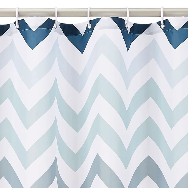 Alt view image 2 of 5 - Bathroom Shower Curtain, Water Resistant Fabric with Weighted Hem, Grommets & Hooks, Machine Washable, 72"x72", Blue Ombre Chevron