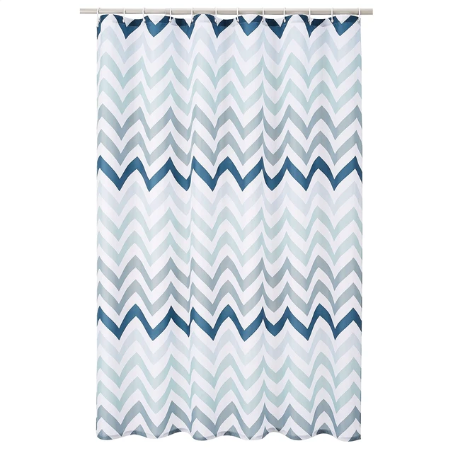 Main image of Bathroom Shower Curtain, Water Resistant Fabric with Weighted Hem, Grommets & Hooks, Machine Washable, 72"x72", Blue Ombre Chevron