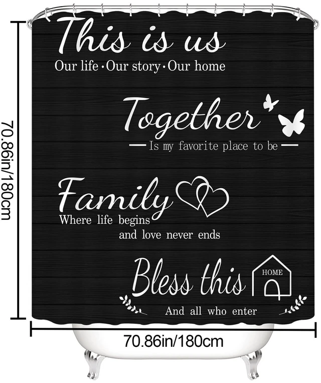 Alt view image 3 of 7 - 4Pcs Family Shower Curtain Sets with Non-Slip Rugs | Toilet Lid Cover and Bath Mat,Black Home Bathroom Decor Set Accessories Waterproof Shower Curtains with 12 Hooks,72 x 72 Inch