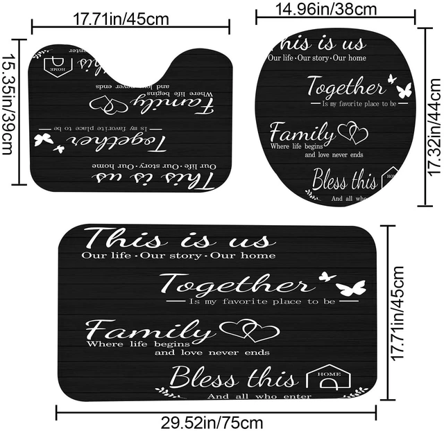 Alt view image 4 of 7 - 4Pcs Family Shower Curtain Sets with Non-Slip Rugs | Toilet Lid Cover and Bath Mat,Black Home Bathroom Decor Set Accessories Waterproof Shower Curtains with 12 Hooks,72 x 72 Inch