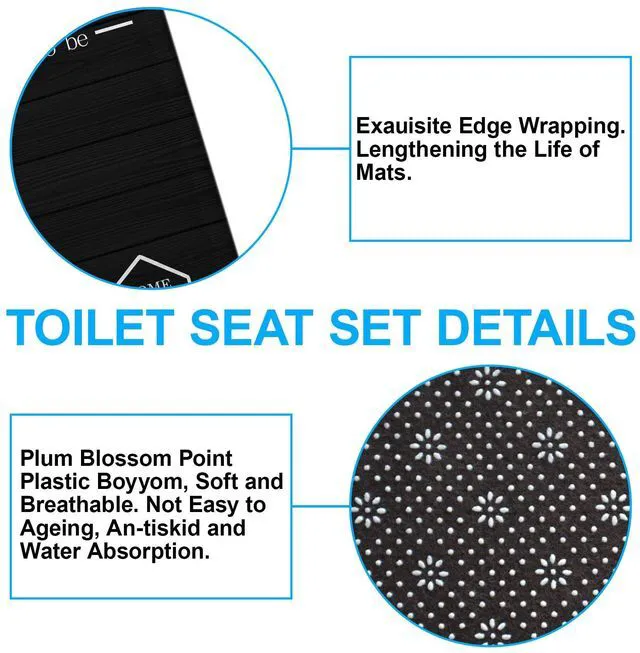 Alt view image 7 of 7 - 4Pcs Family Shower Curtain Sets with Non-Slip Rugs | Toilet Lid Cover and Bath Mat,Black Home Bathroom Decor Set Accessories Waterproof Shower Curtains with 12 Hooks,72 x 72 Inch