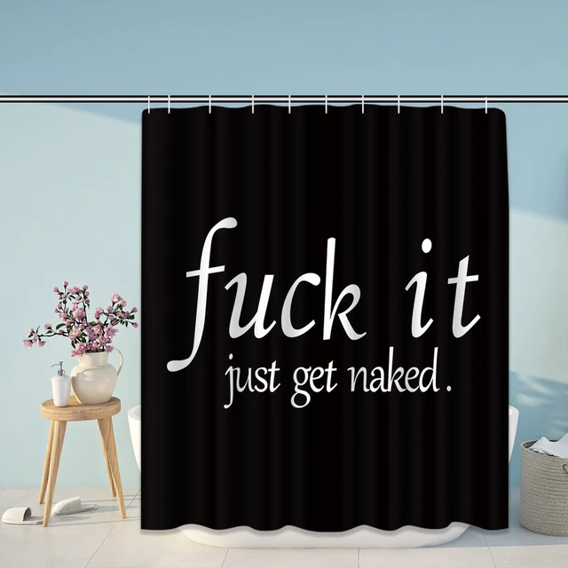 Alt view image 5 of 7 - Bathroom Sets with Shower Curtain and Rugs, 4 Pcs, Funny | Get Naked Quote Humorous, Bathroom Decor Set with Toilet Lid Cover, Non-Slip Bath Mats and Accessories 12 Hooks