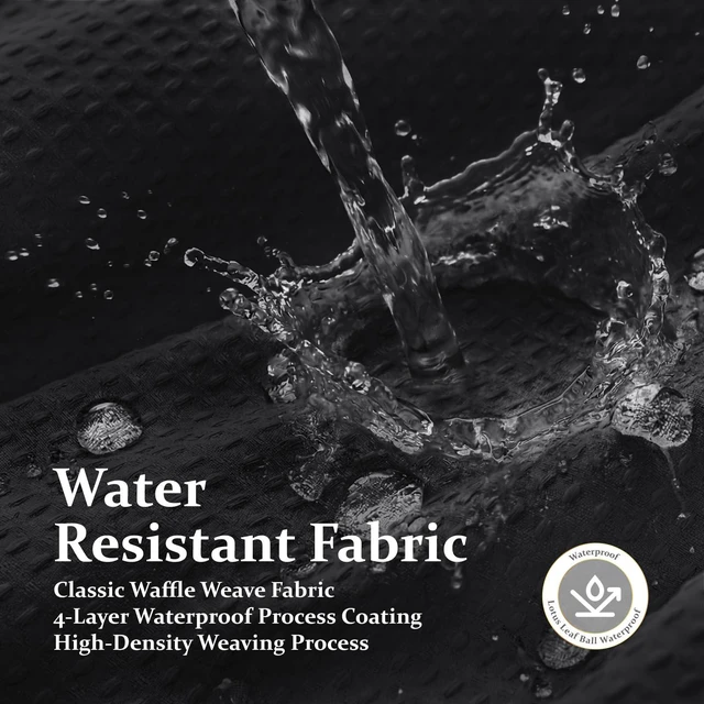 Alt view image 7 of 7 - Waffle Shower Curtain 256 GSM Heavy Duty Fabric 72"x72" Black | Thick Textured Cloth, Weighted Hem, Water Repellent Washable, Hotel Luxury Polyester Shower Curtain Set for Bathroom 12 Hooks
