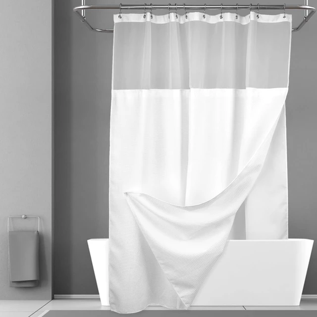 Main image of Waffle Weave Shower Curtain with Snap-in Liner Set White, 71x72 | 12 Metal Hooks Included, Snap on/off Fabric Liner, Mesh Top Window, Washable, Hotel Style Shower Curtain Set for Bathroom