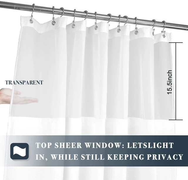Alt view image 5 of 7 - Waffle Weave Shower Curtain with Snap-in Liner Set White, 71x72 | 12 Metal Hooks Included, Snap on/off Fabric Liner, Mesh Top Window, Washable, Hotel Style Shower Curtain Set for Bathroom