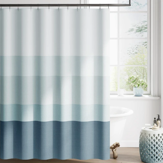Main image of Ombre Ocean Blue Shower Curtain for Bathroom 70x72 Inch 12 Hooks | Long Shower Curtain Hooks, Bathroom Decor,Stripe, Waterproof Fabric, Gradual Color, Minimalist Design, Modern Neutral,Cloth