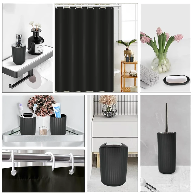Alt view image 6 of 7 - Black Bathroom Accessories Set, 10Pcs Bathroom Accessory Sets Complete with Trash Can, Shower Curtain, Vanity Tray, Soap Dispenser, Soap Dish, Toothbrush Holder&Cup, Toilet Brush&Holder, Qtip Holder