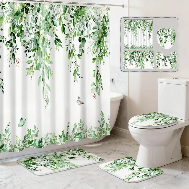 Main image of 16 Pcs Sage Green Eucalyptus Shower Curtain Set with Rugs,72x72 Inch | Botanical Leaf Bath Curtains, Quick Absorbent Foam Mats, 120GSM Heavy-Weight Fabric Curtain with 12 Metal Hooks