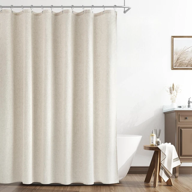 Main image of Linen Shower Curtain 72 Inch Long for Bathroom Beige 1 Panel | 6FT, Neutral Rustic Boho Farmhouse, Water Repellent, Bath Decor Shower Curtains, Textured Fabric with Hooks, 72x72