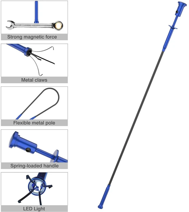 Alt view image 2 of 7 - Grabber Tool Magnetic, Bendable Reacher with LED Lights, Blue | Four-claw Picker, Bendable Hose Pickup Sweeper, Flexible Long Handy Reaching Assist Tool for Litter Pick / Home Sink / Drain