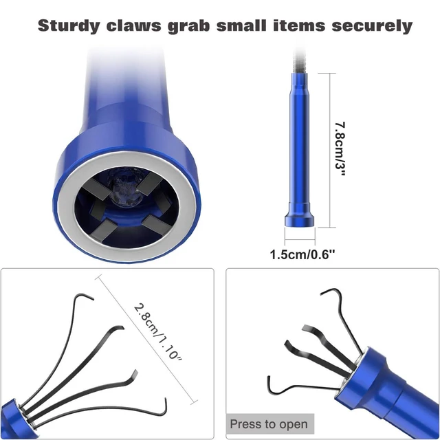 Alt view image 4 of 7 - Grabber Tool Magnetic, Bendable Reacher with LED Lights, Blue | Four-claw Picker, Bendable Hose Pickup Sweeper, Flexible Long Handy Reaching Assist Tool for Litter Pick / Home Sink / Drain
