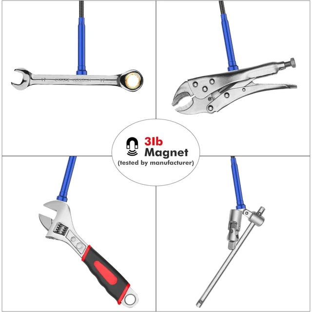 Alt view image 3 of 7 - Grabber Tool Magnetic, Bendable Reacher with LED Lights, Blue | Four-claw Picker, Bendable Hose Pickup Sweeper, Flexible Long Handy Reaching Assist Tool for Litter Pick / Home Sink / Drain