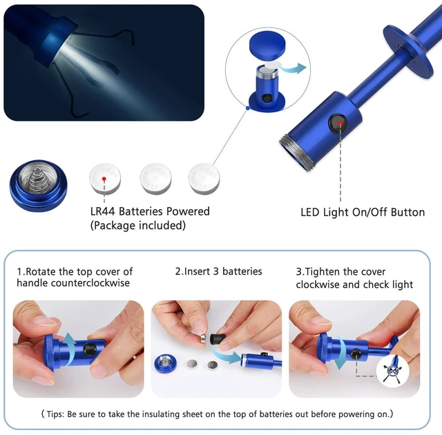 Alt view image 6 of 7 - Grabber Tool Magnetic, Bendable Reacher with LED Lights, Blue | Four-claw Picker, Bendable Hose Pickup Sweeper, Flexible Long Handy Reaching Assist Tool for Litter Pick / Home Sink / Drain