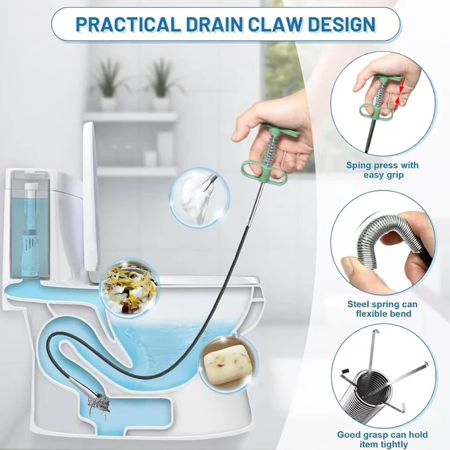 Alt view image 6 of 7 - 2-in-1 Drain Cleaning Kit, 33-Inch 4-Claw Grabber & 60-Inch Drain Brush | 4-Claw Hair Removal Flexible Pipe Scrubbing Clears Debris And Residue For Sinks, Showers, Bathtubs And Kitchen Drains