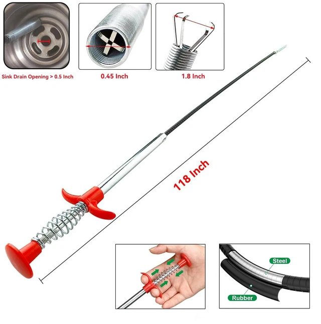 Alt view image 2 of 7 - 118-Inch Flexible Grabber Claw Tool Reacher with 4 Claws for Sink, Drains | Extra-Long Reach Secure Spring-Loaded Grip Retrieves Rings, Screws, Hair And Debris From Deep Or Narrow Spaces