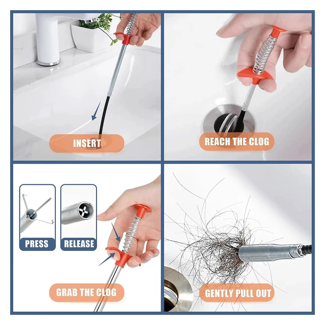 Alt view image 4 of 7 - 118" Drain Snake Hair Remover Tool, Flexible Clog Remover with 4-Claw Grabber, Long Reach Drain Cleaning Tool for Sink, Bathtub, Shower, Toilet and Tight Spaces