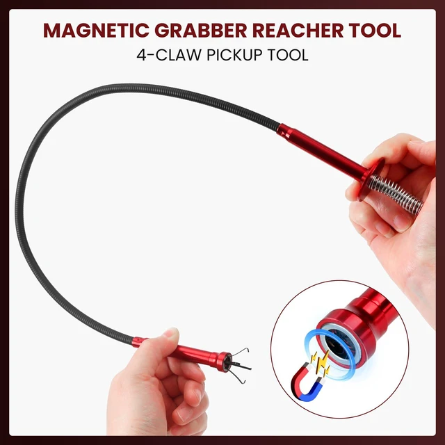 Alt view image 5 of 7 - Flexible Grabber Tool, Magnetic 4-Claw Gripper (24", Red) | Mechanic Pickup Tool with Spring-Loaded Handle; for Automotive, Engine Bay, Bathroom, Kitchen, Sewers, Drain, Small Spaces