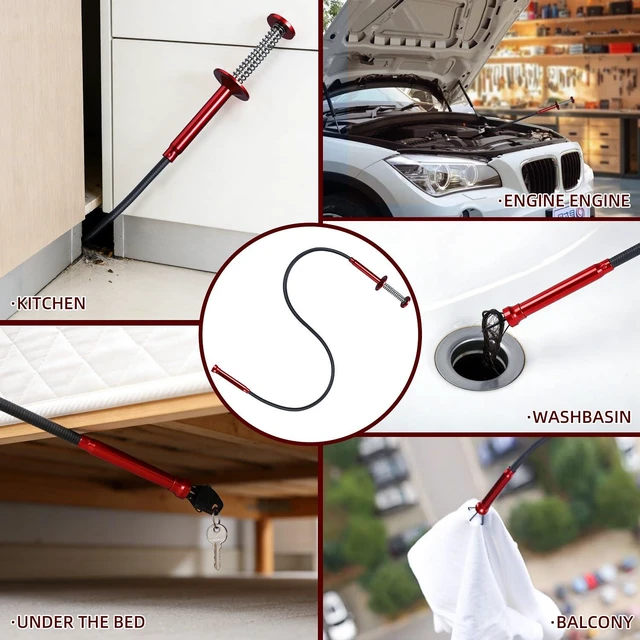 Alt view image 6 of 7 - Flexible Grabber Tool, Magnetic 4-Claw Gripper (24", Red) | Mechanic Pickup Tool with Spring-Loaded Handle; for Automotive, Engine Bay, Bathroom, Kitchen, Sewers, Drain, Small Spaces