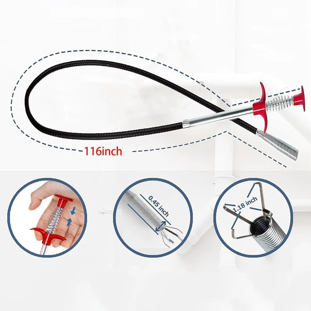 Alt view image 3 of 7 - Drain Snake 116 Inch Flexible Claw Grabber Tool with 4 Claws Bendable Hose - Flexible Grabber Claw Pick Up Reacher Tool for Clogged Drains Opener Cleaning