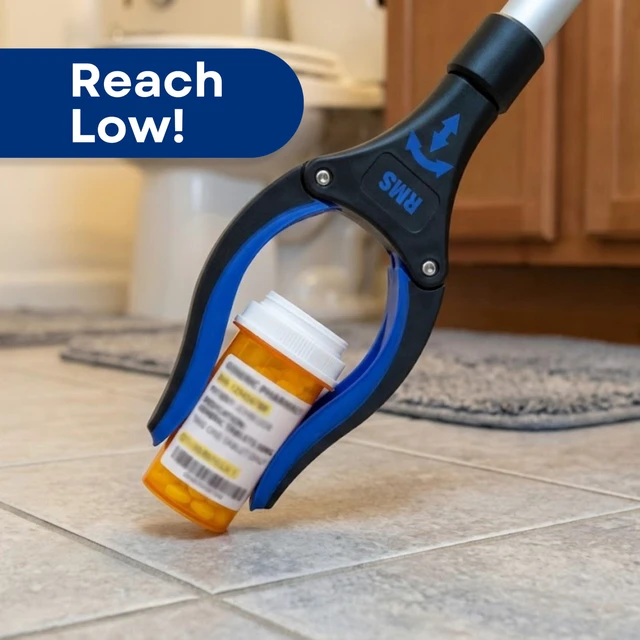 Alt view image 5 of 7 - 34 Inch Extra Long Reacher Grabber - Foldable with Rotating Jaw (Blue) | Mobility Aid Reaching Tool to retrieve household items from floors, shelves, vehicles and tight spaces