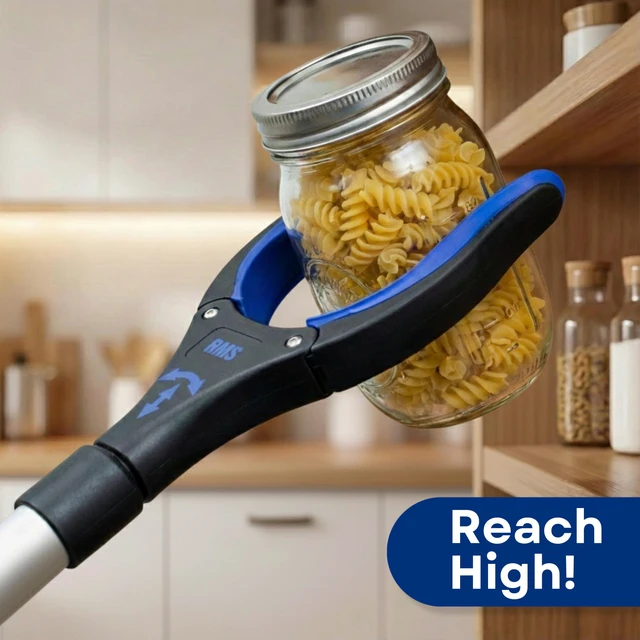 Alt view image 4 of 7 - 34 Inch Extra Long Reacher Grabber - Foldable with Rotating Jaw (Blue) | Mobility Aid Reaching Tool to retrieve household items from floors, shelves, vehicles and tight spaces