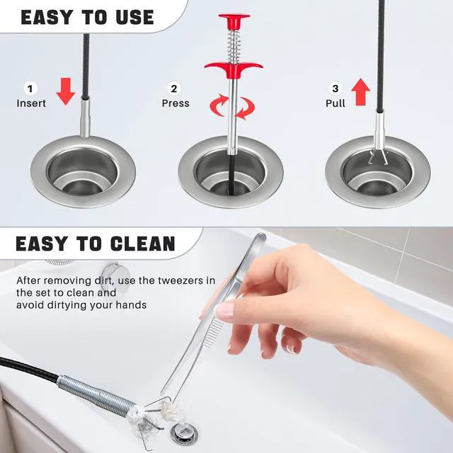 Alt view image 3 of 7 - Tweezers Drain Clog Remover Tool, 24-Inch Flexible Grabber Claw Drain Snake | Includes Tweezers and 4-Claw Bendable Plumbing Reacher for Sink, Shower, Tub, Toilet, Sewer, Kitchen and Bathroom Pipes