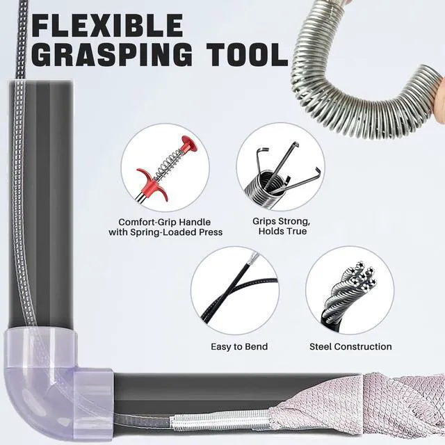 Alt view image 4 of 7 - Tweezers Drain Clog Remover Tool, 24-Inch Flexible Grabber Claw Drain Snake | Includes Tweezers and 4-Claw Bendable Plumbing Reacher for Sink, Shower, Tub, Toilet, Sewer, Kitchen and Bathroom Pipes