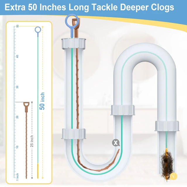 Alt view image 3 of 7 - 50 Inch Drain Snake, Reusable Hair Drain Clog Remover Tool, 3 Pack | Anti-break Metal Core Shower Snake, Upgraded Nylon Hook Tip, Extended Length for Bathtub, Bathroom Sink, and Pipe Cleaning.