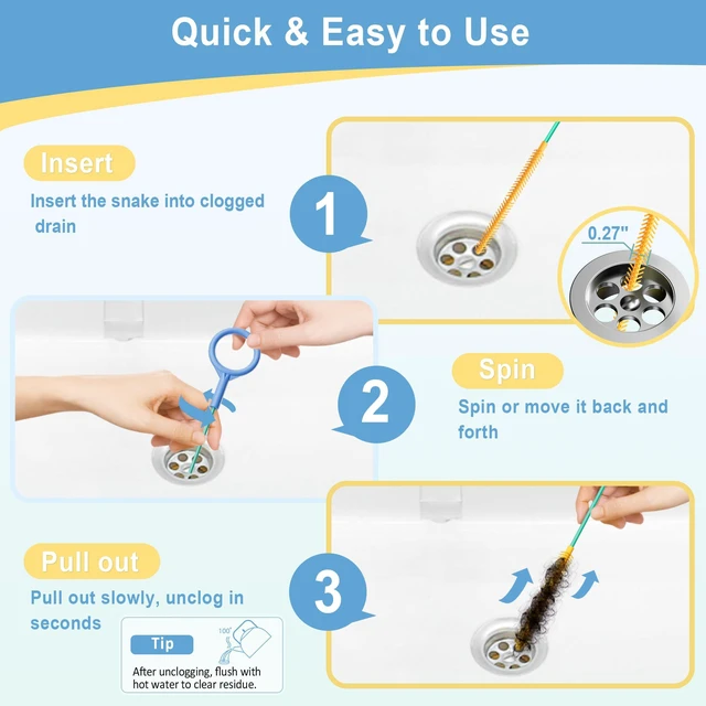 Alt view image 5 of 7 - 50 Inch Drain Snake, Reusable Hair Drain Clog Remover Tool, 3 Pack | Anti-break Metal Core Shower Snake, Upgraded Nylon Hook Tip, Extended Length for Bathtub, Bathroom Sink, and Pipe Cleaning.