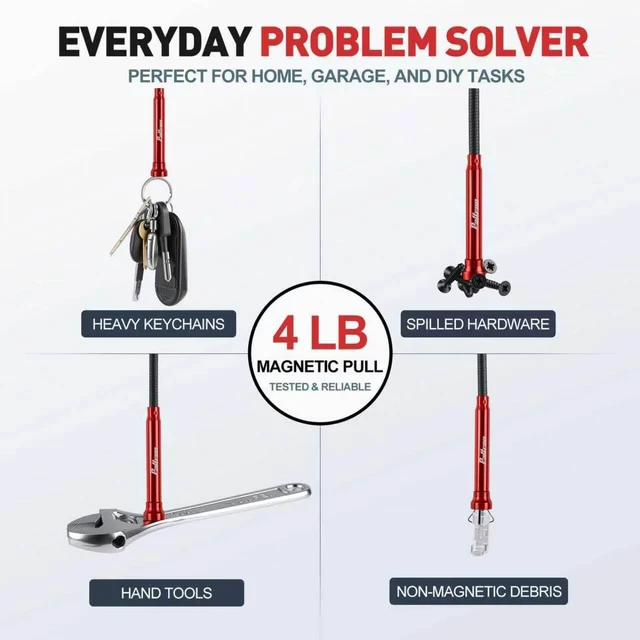 Alt view image 5 of 7 - 24-Inch Flexible Magnetic Pickup Tool, 4LB Retractable 4-Claw Grabber | 4LB Magnetic Pull, Retractable Claw and Stay-Bent Eco-PE Shaft; Reaches Engine Bays, Plumbing Traps and Narrow Spaces