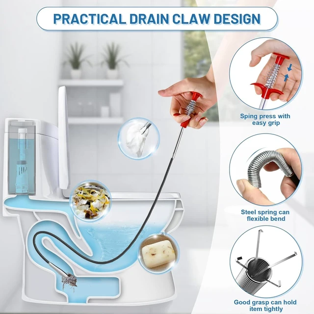 Alt view image 5 of 7 - 33 Inch Sink Drain Snake Hair Clog Remover, Flexible 4-Claw Grabber | Compact 33-Inch Reach 4-Prong Claw Bendable Shaft Sink, Shower & Tub Hair Pickup