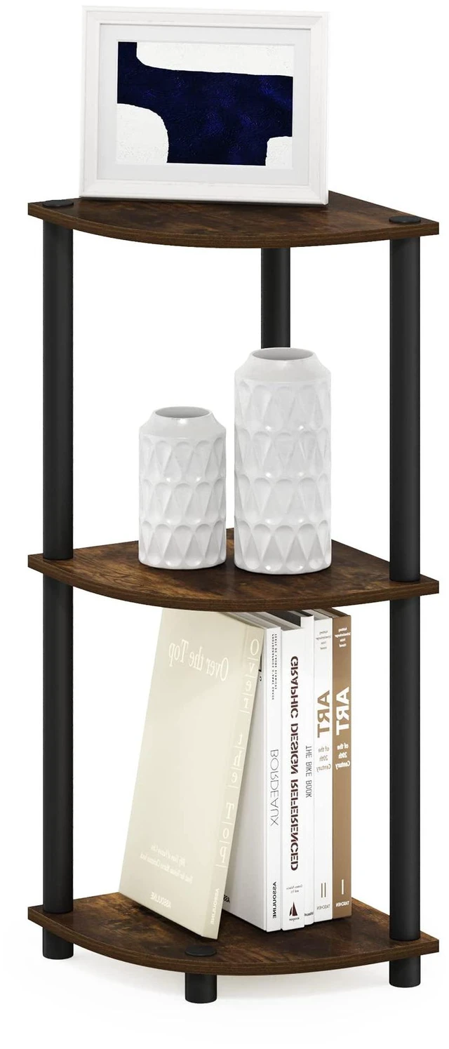 Main image of TURN-N-TUBE Corner Shelf, 3-Tier Corner Bookshelf, Display Storage Shelves with Open Shelves, for Organization and Storage, Living Room, Home Office, Garage, Amber Pine