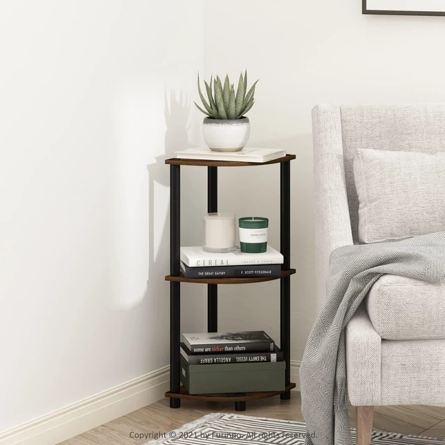 Alt view image 2 of 6 - TURN-N-TUBE Corner Shelf, 3-Tier Corner Bookshelf, Display Storage Shelves with Open Shelves, for Organization and Storage, Living Room, Home Office, Garage, Amber Pine