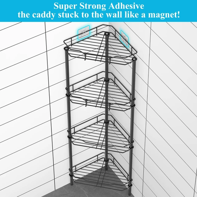 Alt view image 2 of 7 - 4 Tier Floor Standing Corner Shower Caddy Organizer Shelf with Hooks, Bathroom Shelves Stand Rack, Black