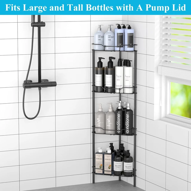 Alt view image 4 of 7 - 4 Tier Floor Standing Corner Shower Caddy Organizer Shelf with Hooks, Bathroom Shelves Stand Rack, Black